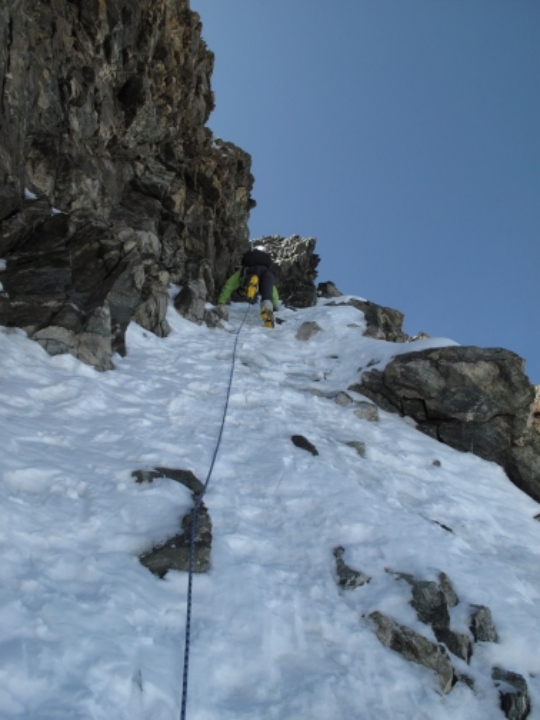 on snowy rocks